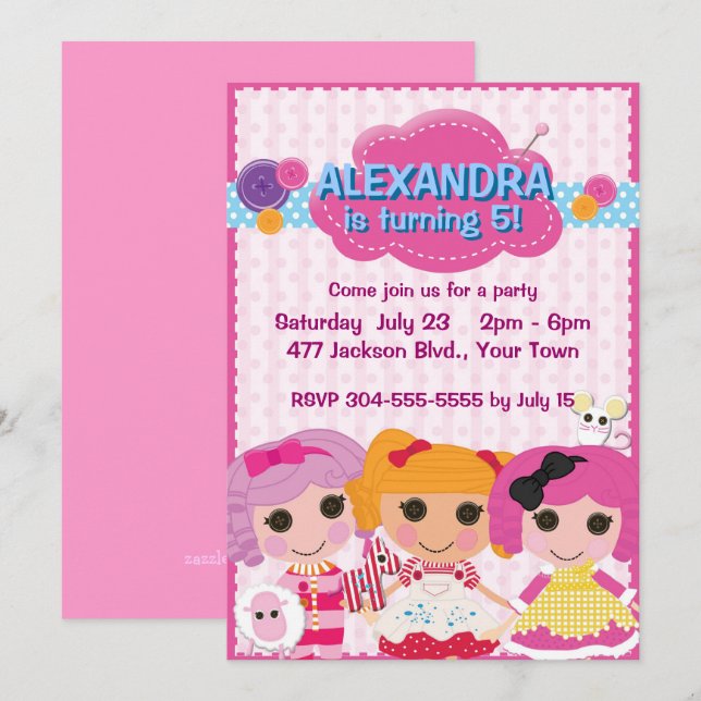 Girls Rag Doll Birthday Party Invitation (Front/Back)