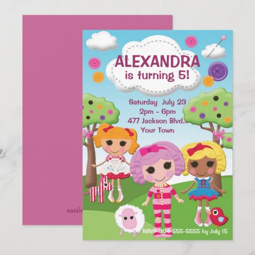 Girls Ragdoll Birthday Party Personalized Announcement