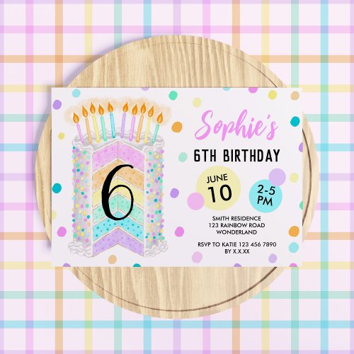 Girls Rainbow Birthday Cake Invitation