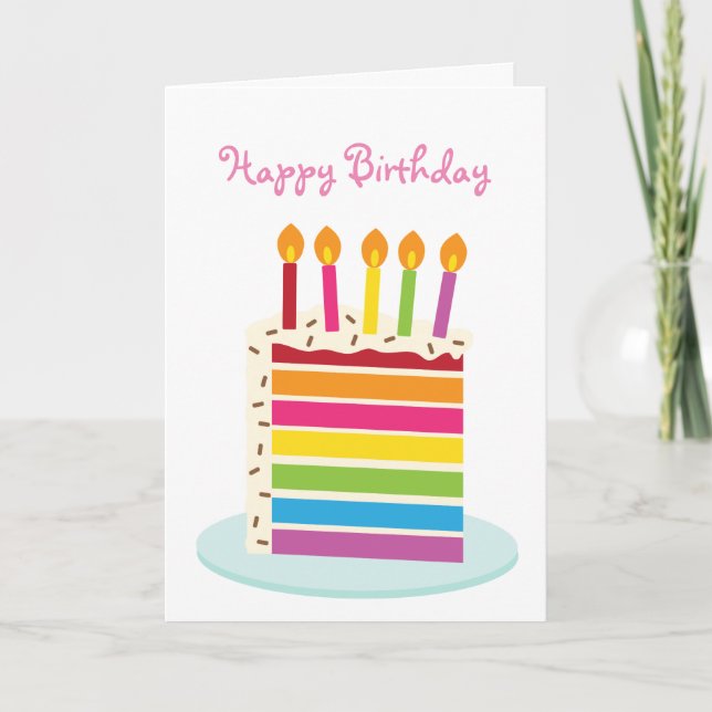 Girl's Rainbow Birthday Cake Slice Card (Front)