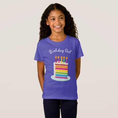 Girls Rainbow Birthday Cake Slice T_Shirt
