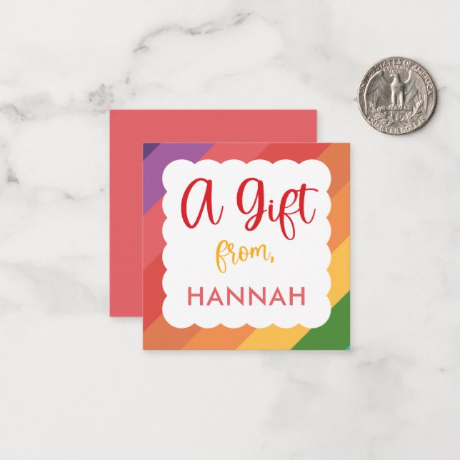 Girls Rainbow Birthday Gift Enclosure Note Card (Front/Back In Situ)