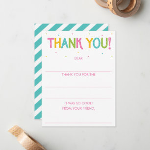 Girls Rainbow Fill In The Blank Thank You Note Car Card