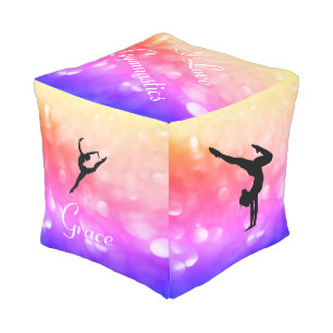 Girls Rainbow I Love Gymnastics Cube Pouf