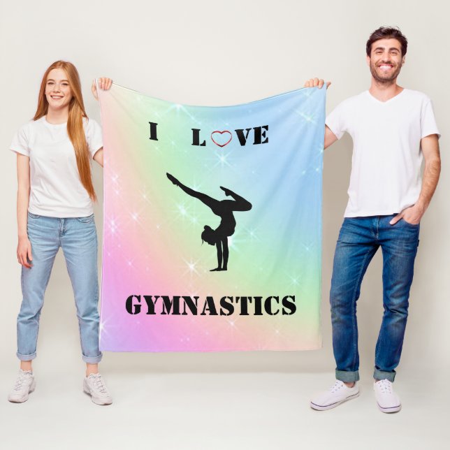 Girls Rainbow "I Love Gymnastics" Fleece Blanket (In Situ)