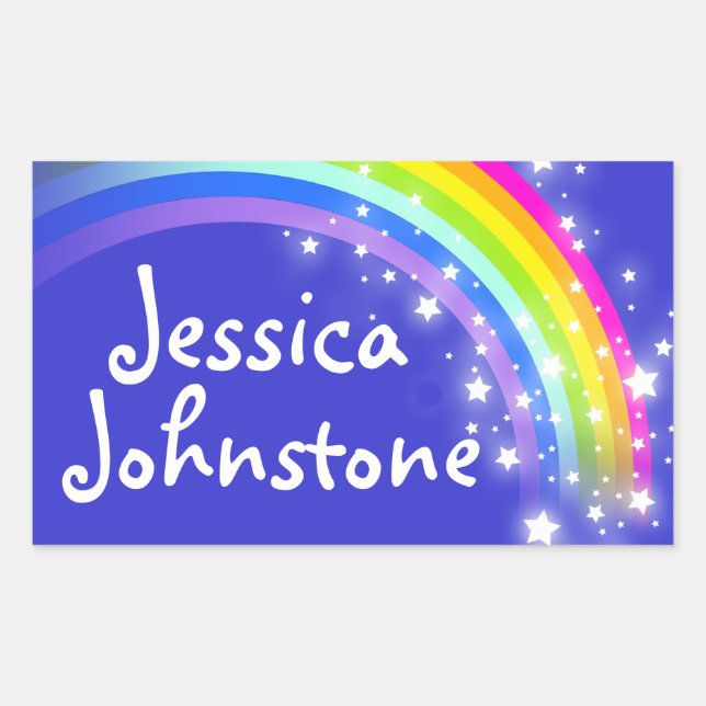 Girls rainbow name blue id label sticker (Front)