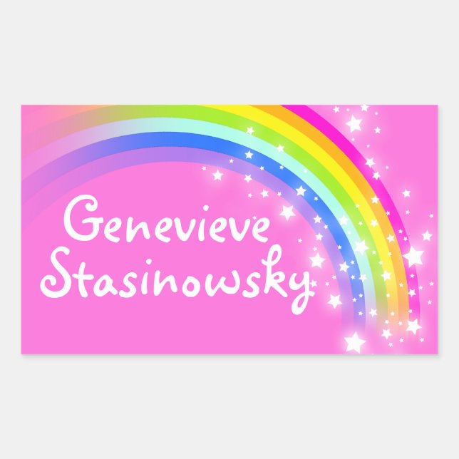 Girls rainbow name pink id label sticker (Front)