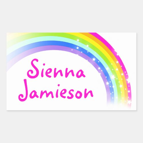 Girls rainbow name white pink id label sticker