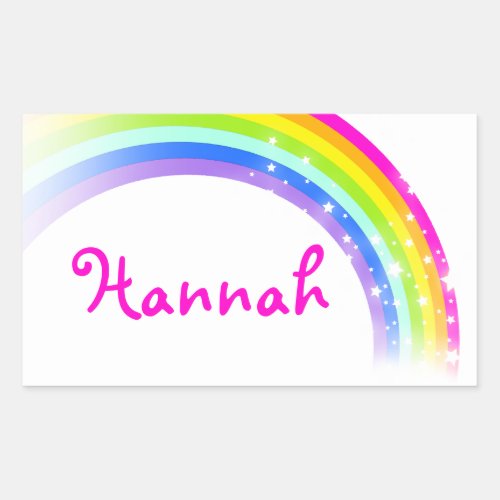 Girls rainbow name white pink id label sticker