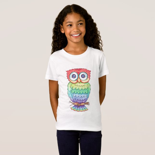 Girls Rainbow Owl T-shirt (Front Full)