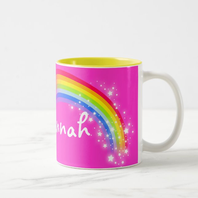 Girls rainbow pink custom name mug (Right)