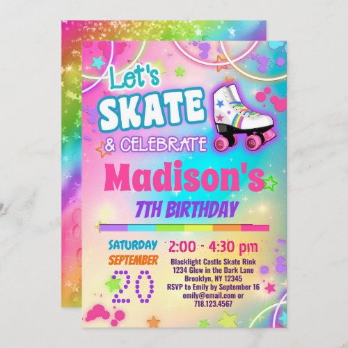 Girls Rainbow Roller Skating Invitation