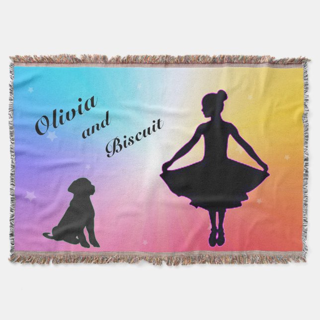 Girls Rainbow Stars Dancer and Dog Throw Blanket (Front)