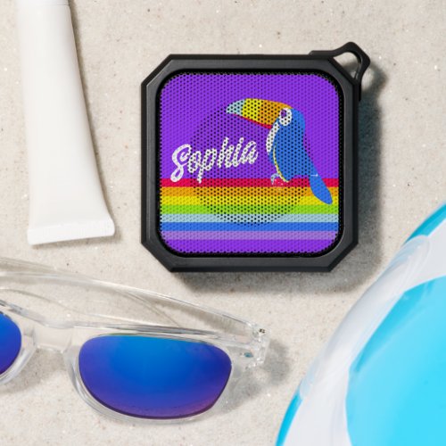 Girls rainbow toucan name colorful bluetooth speaker
