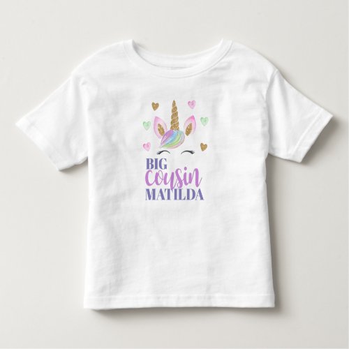 Girls Rainbow Unicorn  Love Heart Big Cousin Toddler T_shirt