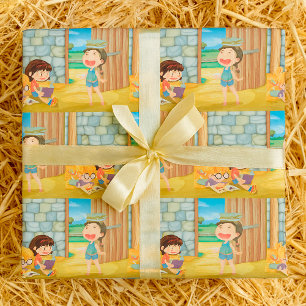 Girls Reading In A Barn Wrapping Paper