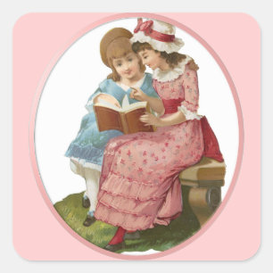 Girls Reading Square Sticker