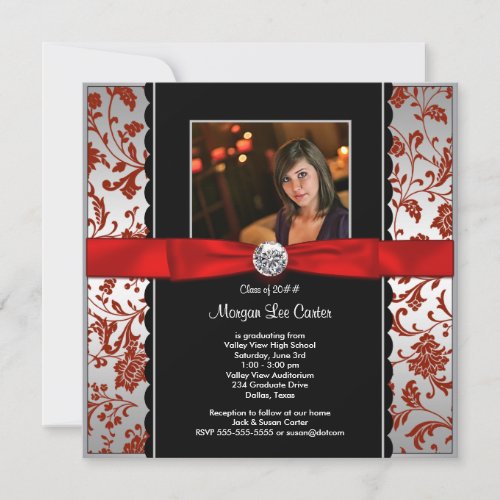 Girls Red and Black Photo Graduation Announcem Announcements