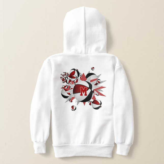 girl's red black basketballs stars monogrammed hoodie (Laydown Back)