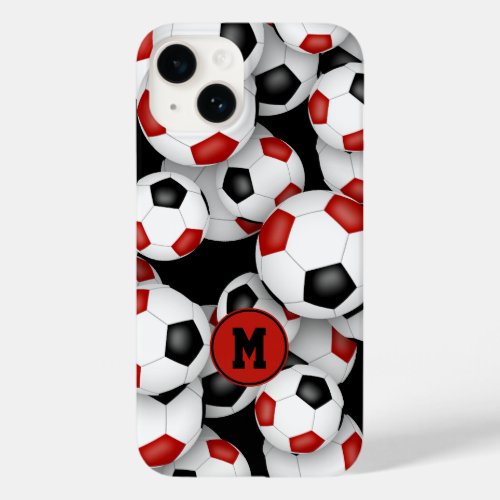 Girls red black soccer balls pattern monogrammed  Case_Mate iPhone 14 case