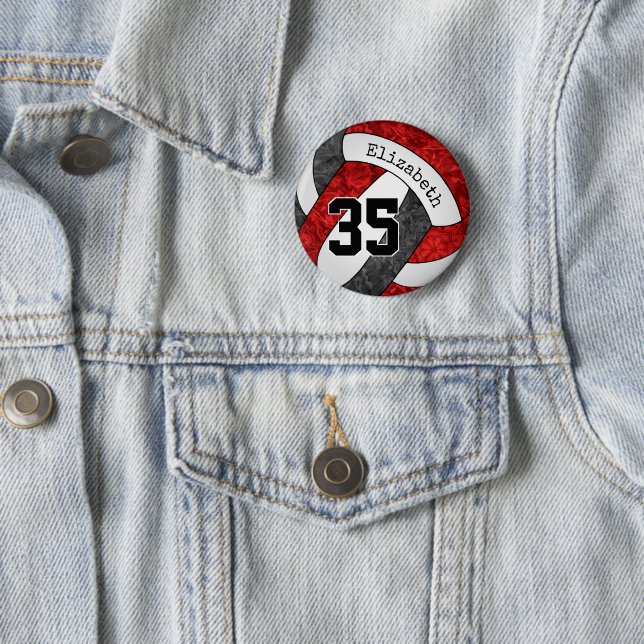 girls red black volleyball team colors custom button (In Situ)