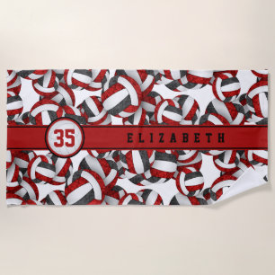 girls red black volleyball team colors patterned beach towel