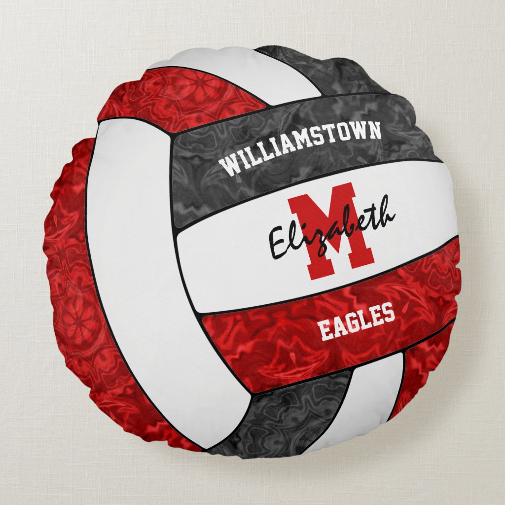 red black girls volleyball season sports keepsake round pillow