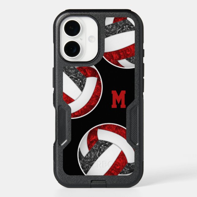 girl's red black volleyballs monogrammed otterbox iPhone case (Back)
