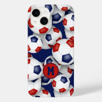 Girls red blue soccer balls pattern monogrammed 