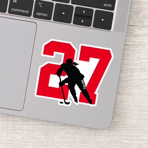 Girls Red Custom Hockey Player Number Sticker