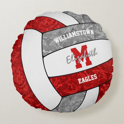 Girls red gray volleyball team colors round pillow