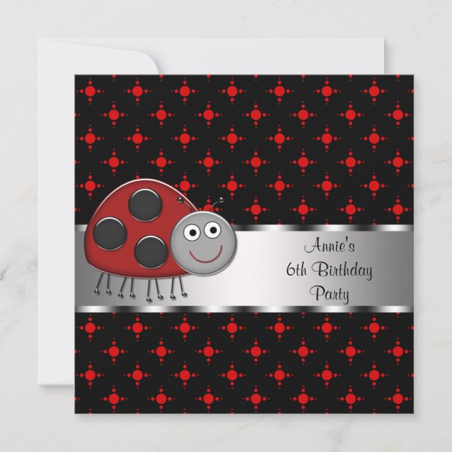 Girls Red Ladybug Birthday Party Invitation (Front)