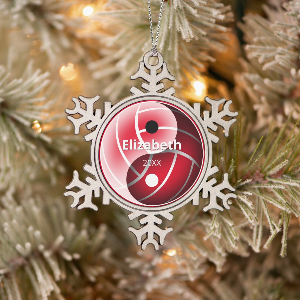 girls red or ANY color yin yang volleyball pewter Christmas ornament