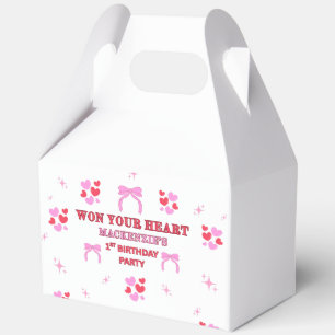 GIRLS RED PURPLE HEARTS & STARS 1st Birthday Favor Boxes
