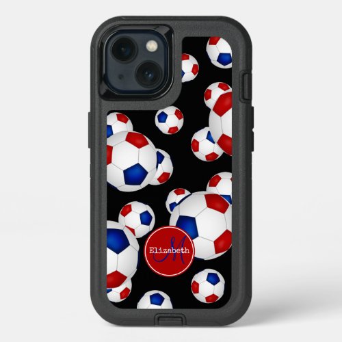 girls red white and blue soccer balls pattern iPhone 13 case