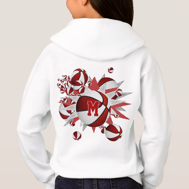 girl's red white basketballs stars monogrammed hoodie (Back)