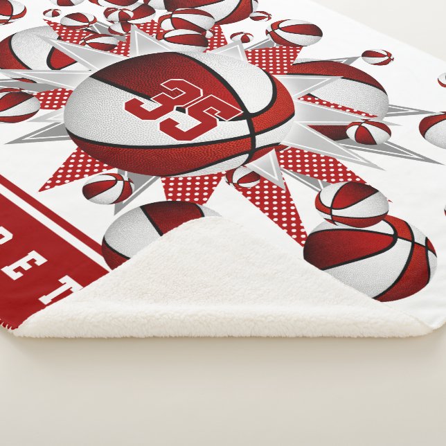 girls red white basketballs stars personalized sherpa blanket (3/4)