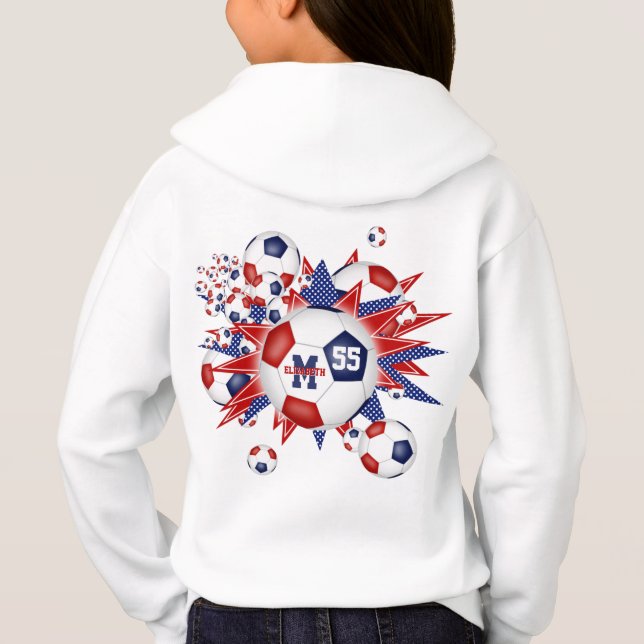 girls red white blue soccer ball blowout hoodie (Back)