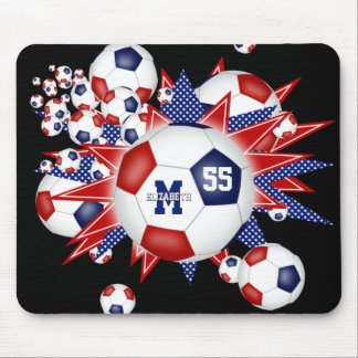 girls red white blue soccer ball blowout mouse pad