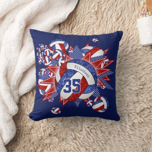 girls red white blue volleyballs stars  throw pillow