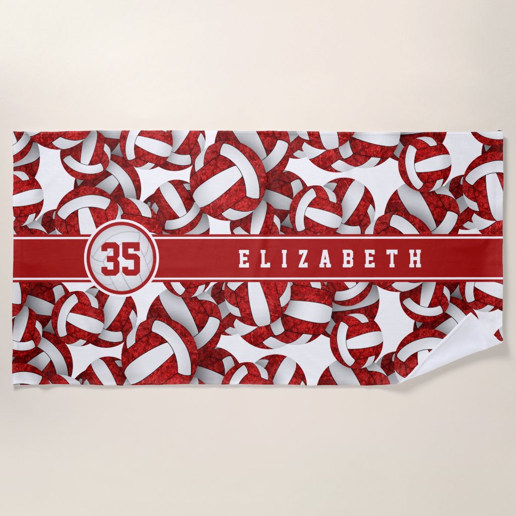 girls red white volleyballs pattern personalized beach towel