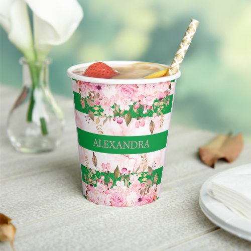 Girls Religious Celebration Green Pink Stripe  Paper Cups