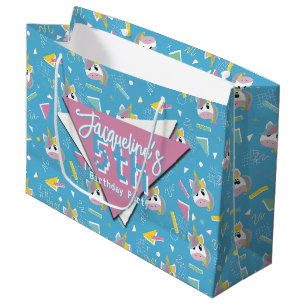 Girls Retro Blue Unicorn Birthday Large Gift Bag