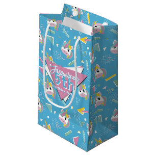Girls Retro Blue Unicorn Birthday Small Gift Bag