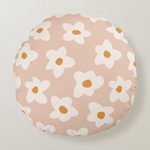 Girls Retro Daisy Flower Pink Bedroom Decor  Round Pillow