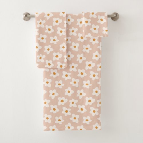 Girls Retro Daisy Flower Pink Decor Bath Towel Set