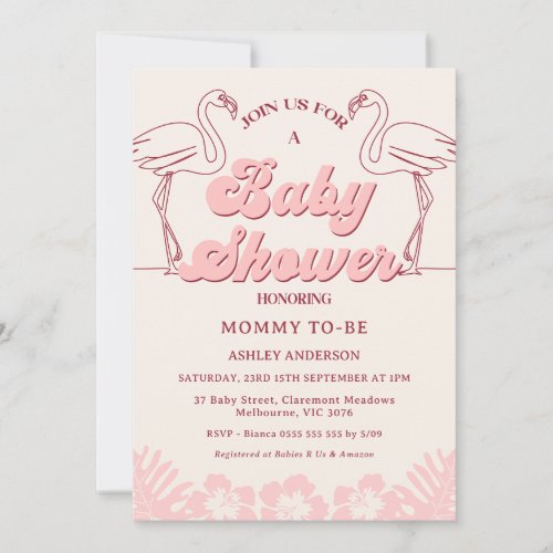 Girls Retro Hippie Flamingo Tropical Baby Shower Invitation