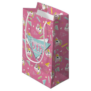 Girls Retro Pink Unicorn Birthday Small Gift Bag