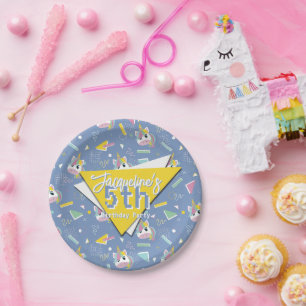 Girls Retro Purple Unicorn Birthday Paper Plates