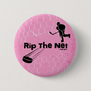 Girls Rip the Net Hockey Player pink Pinback flair Button